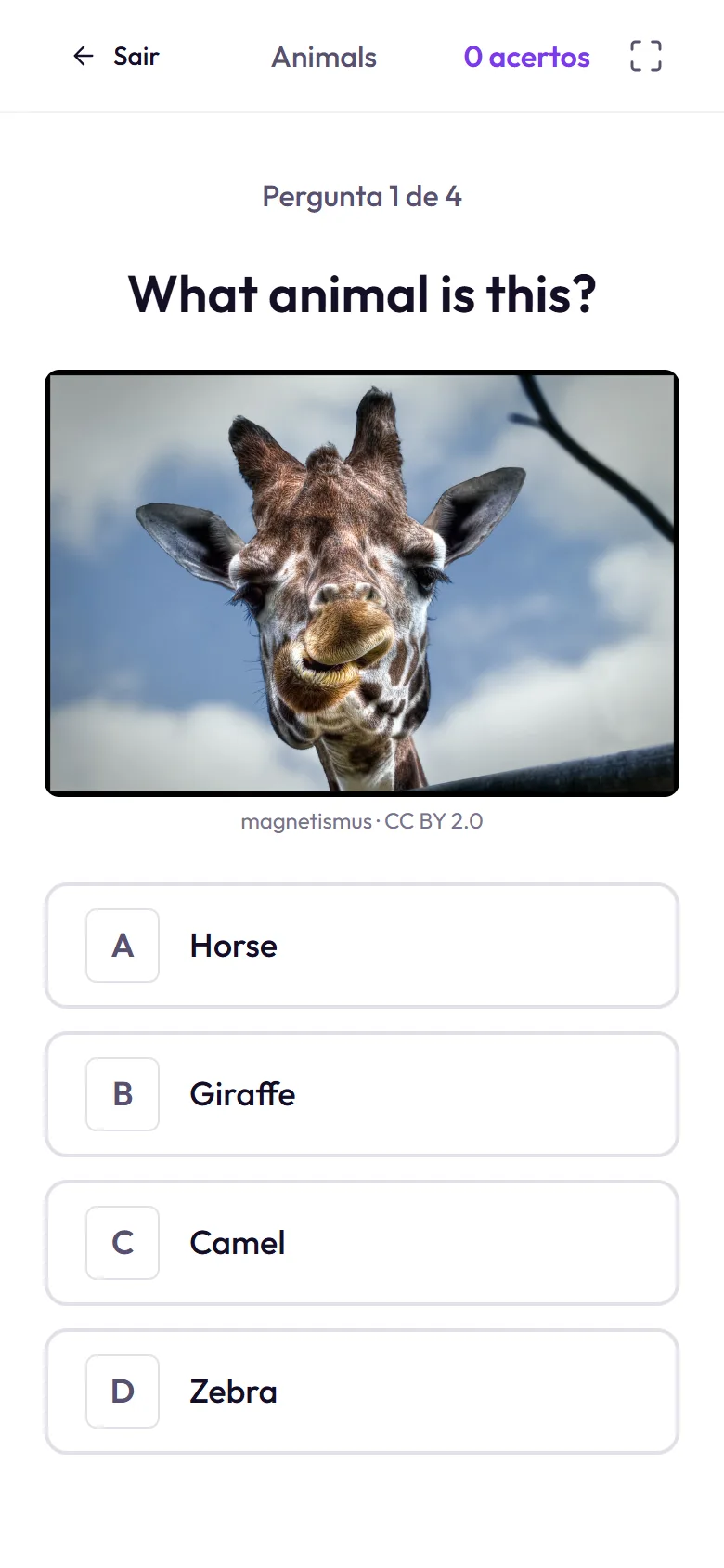 Pergunta com imagem e quatro alternativas no quiz ao vivo: escola virtual no celular