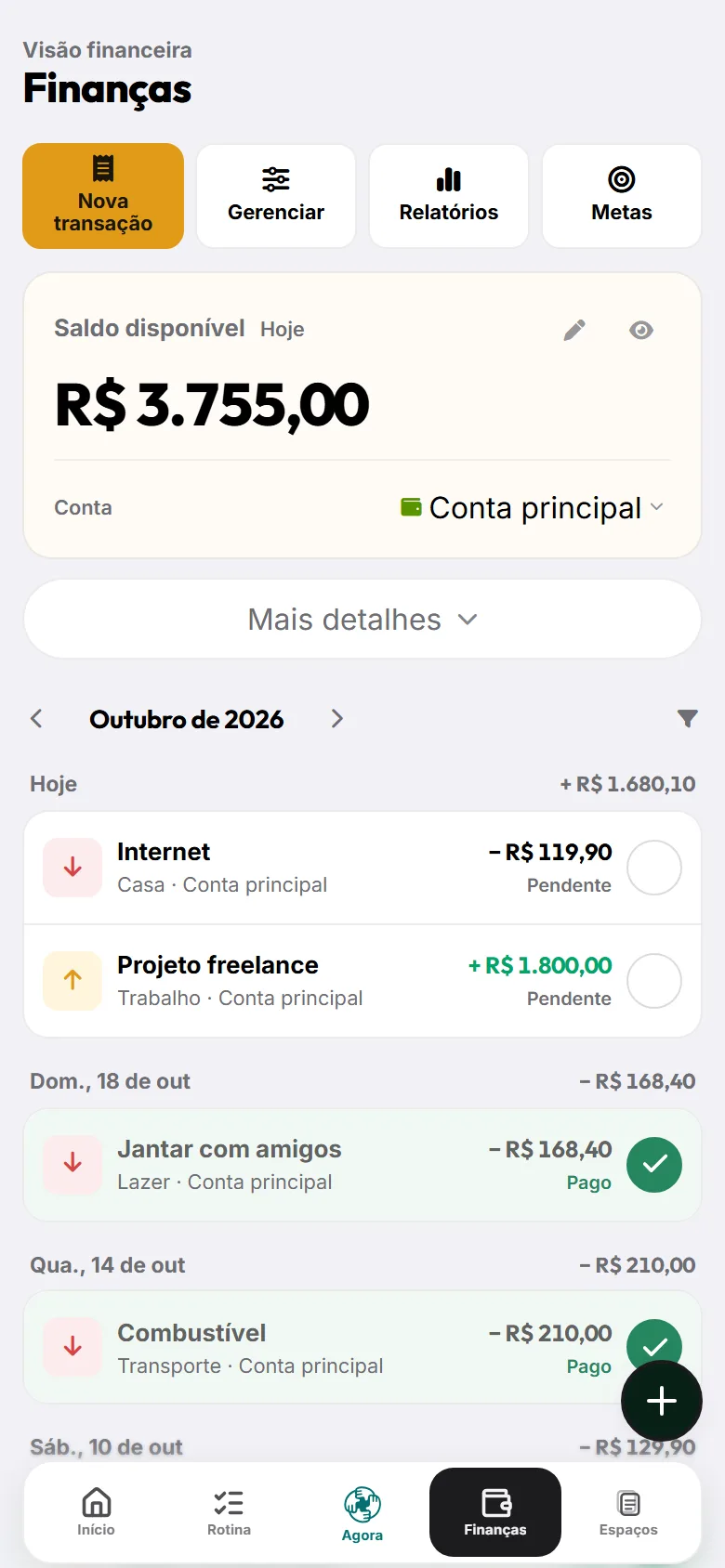 Contas e cartões: ZIP Lifestyle no celular