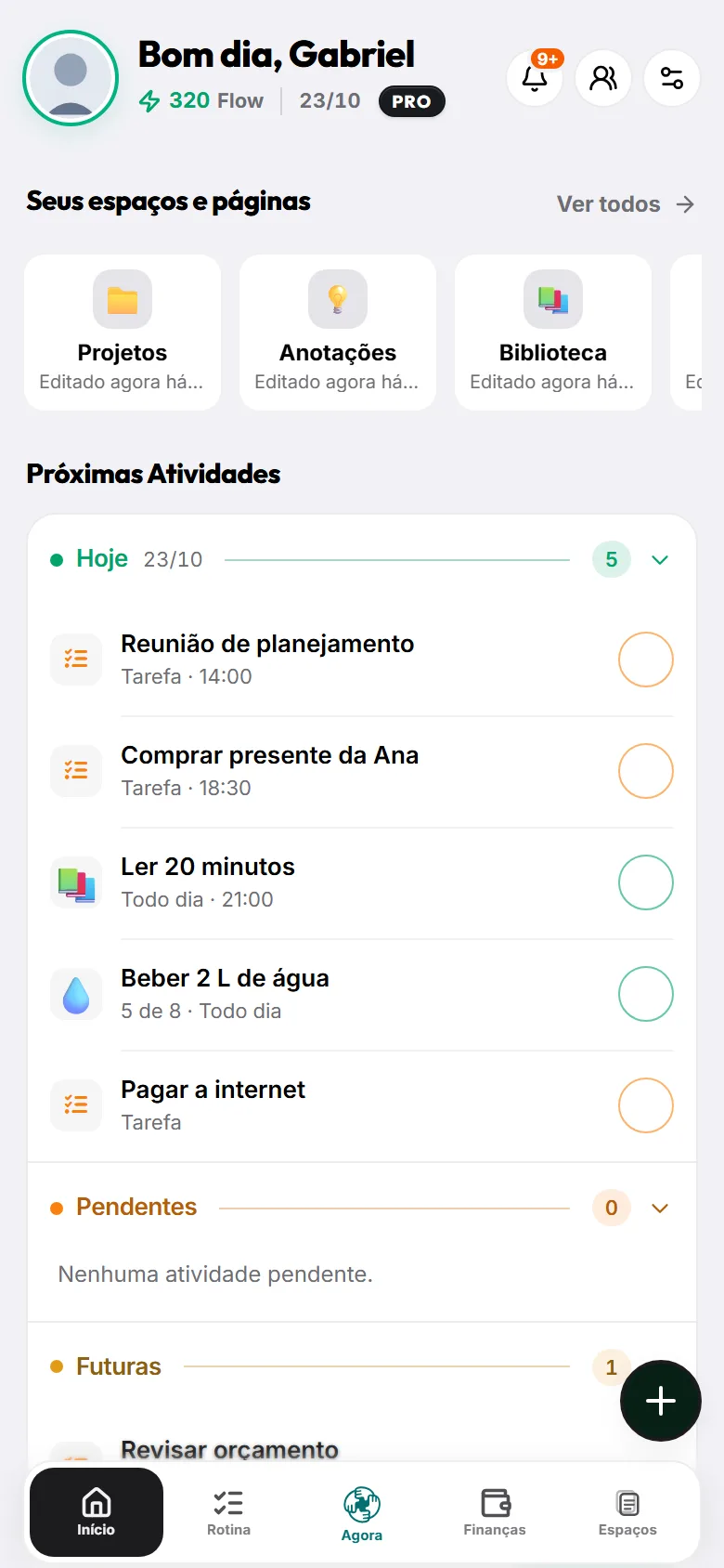 Atividades e transações na tela inicial: ZIP Lifestyle no celular