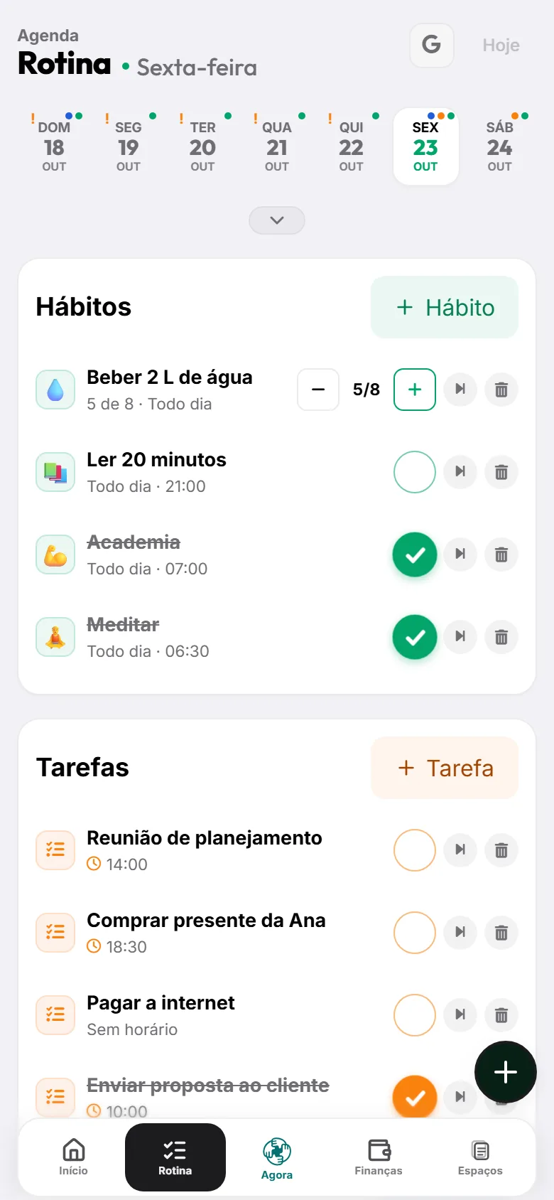Agenda de hábitos, tarefas e eventos: ZIP Lifestyle no celular