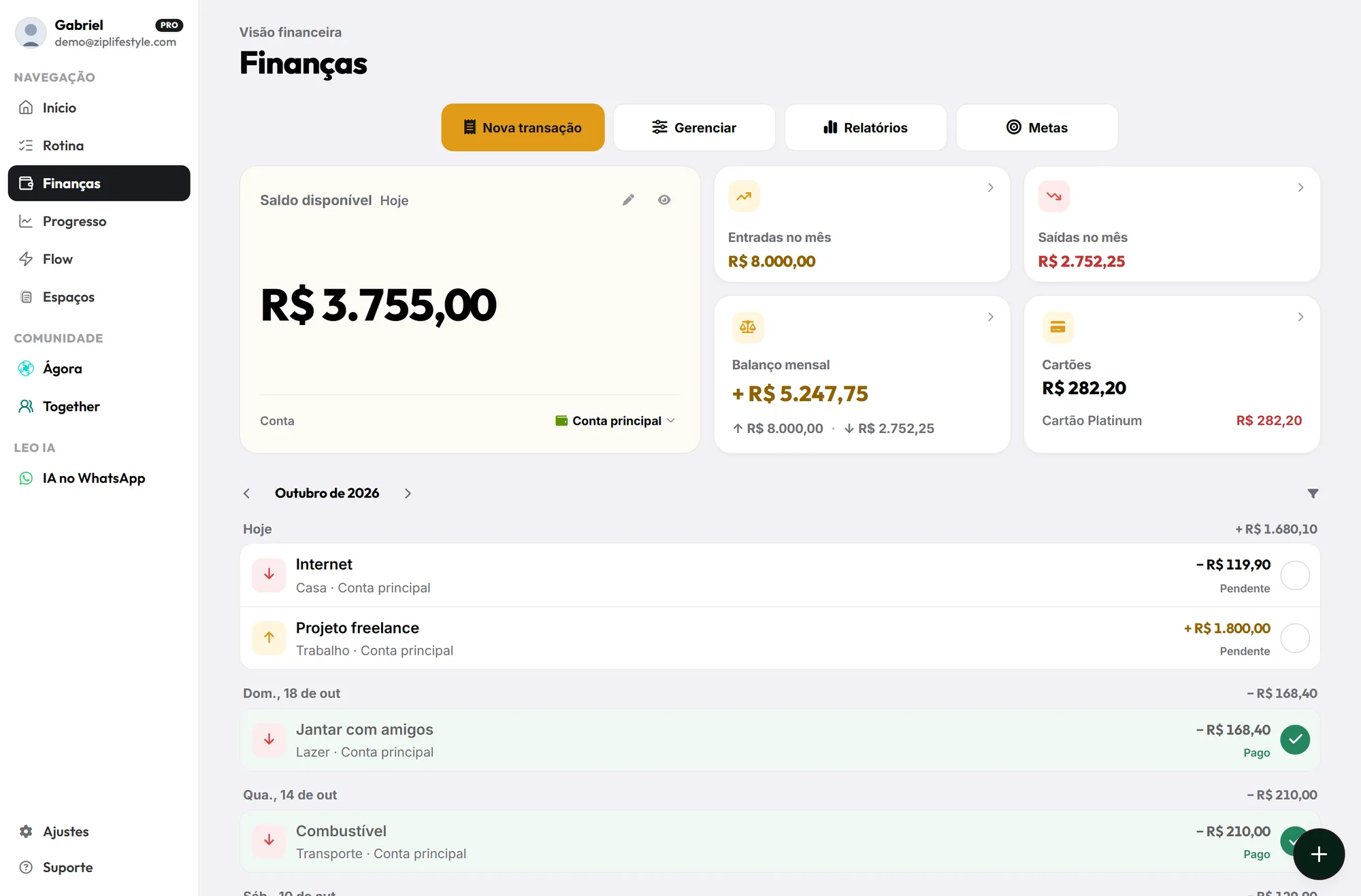 ZIP Lifestyle: finanças pessoais