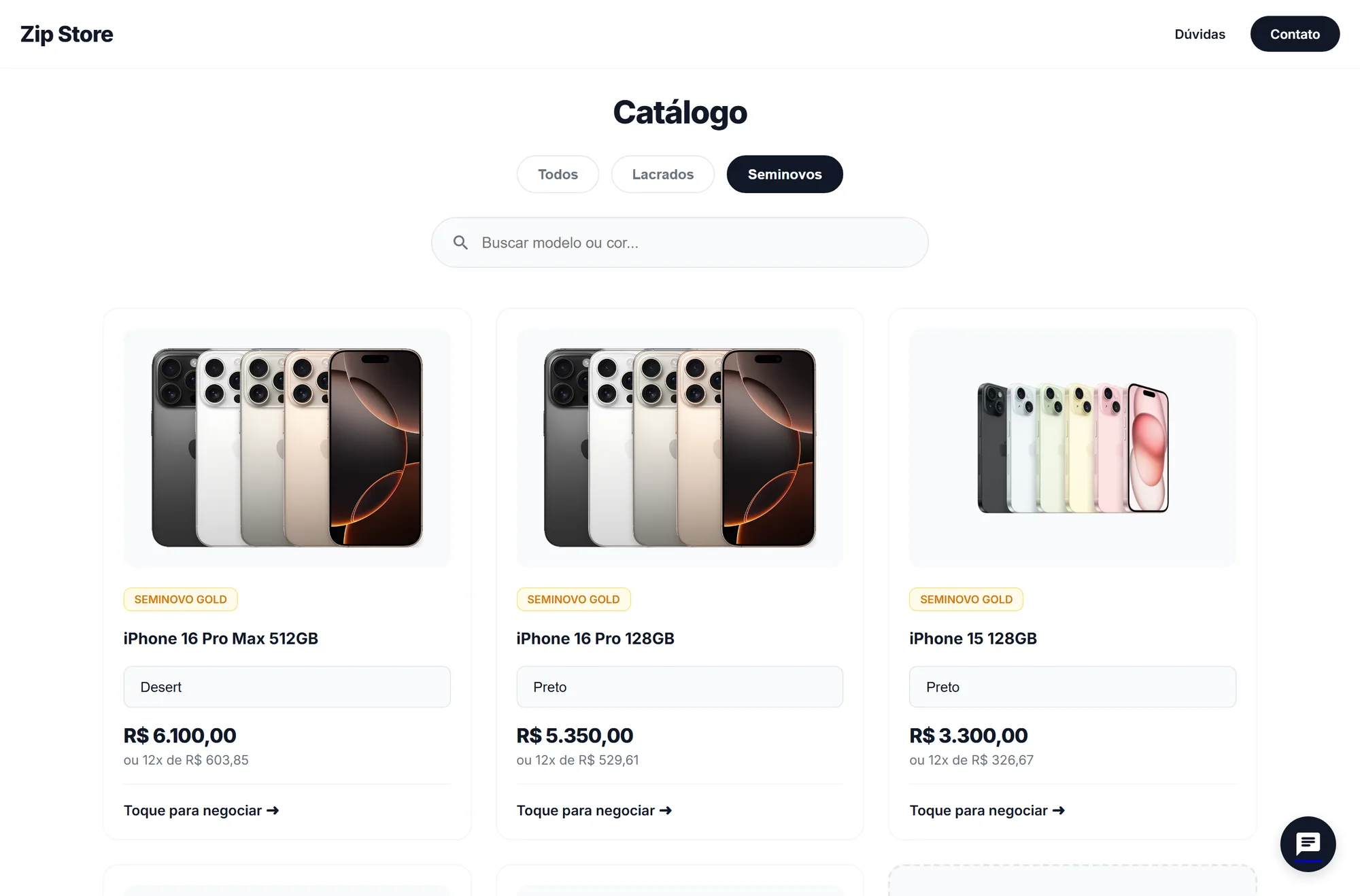 Zip Store: catálogo filtrado